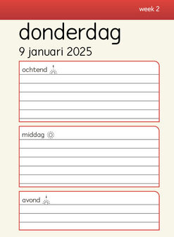 Agenda met contrasterende kleuren rood