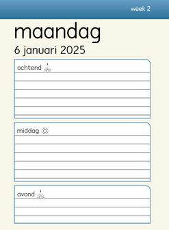 Agenda met contrasterende kleuren blauw