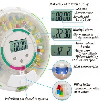Medicijnendoos - Beveiligde medicijn carrousel met 6 alarmen en knipperende rand