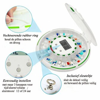 Medicijnendoos - Beveiligde medicijn carrousel met 6 alarmen en knipperende rand