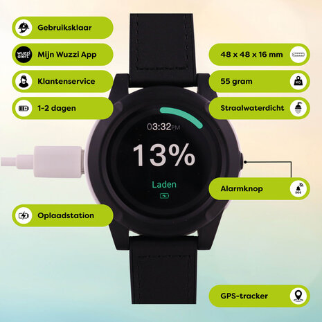 Wuzzi Alert - Horloge Orion - mobiel gps alarm voor binnen en buiten.