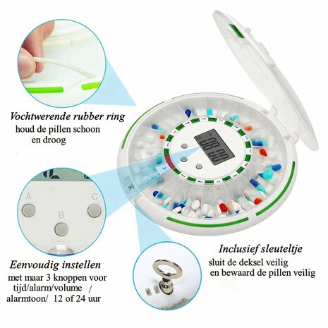 Medicijnendoos - Beveiligde medicijn carrousel met 6 alarmen en knipperende rand